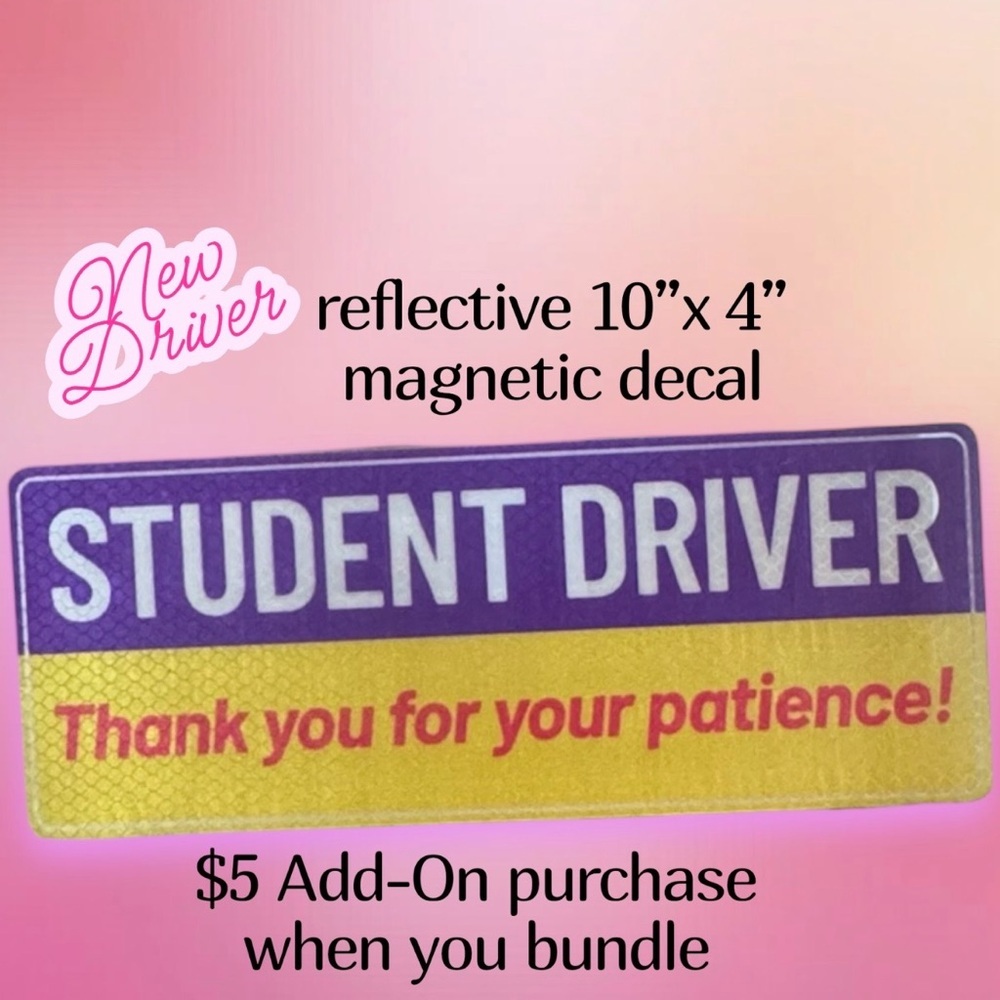 $5 Add-On 🆕Reflective Student Driver Magnetic Decal - Purple and Yellow